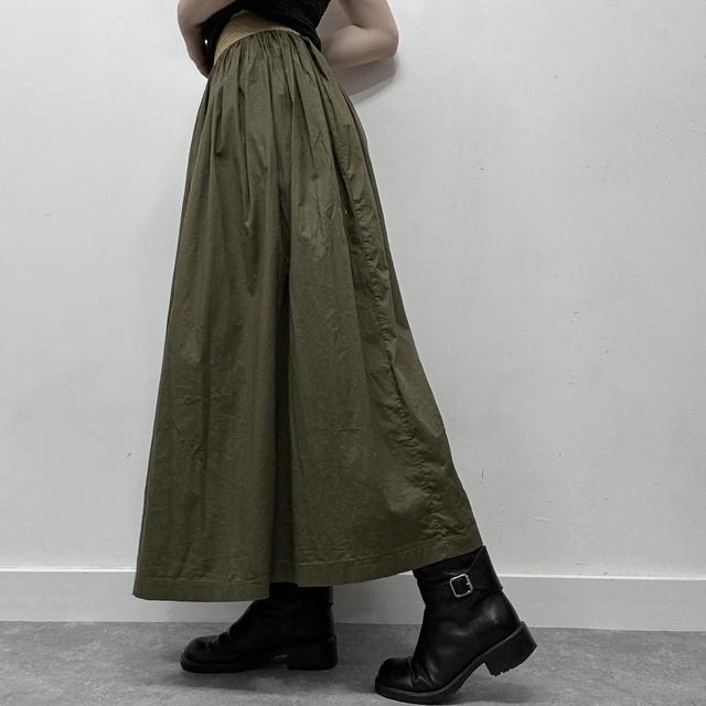 Khaki pleated maxi skirt
