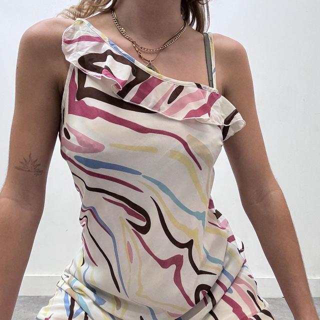Graphic drawn print fishtail midi dress