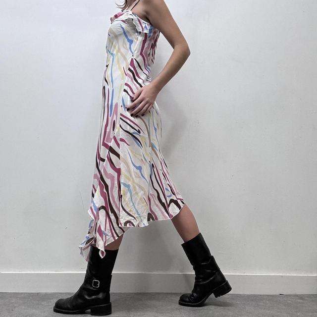 Graphic drawn print fishtail midi dress
