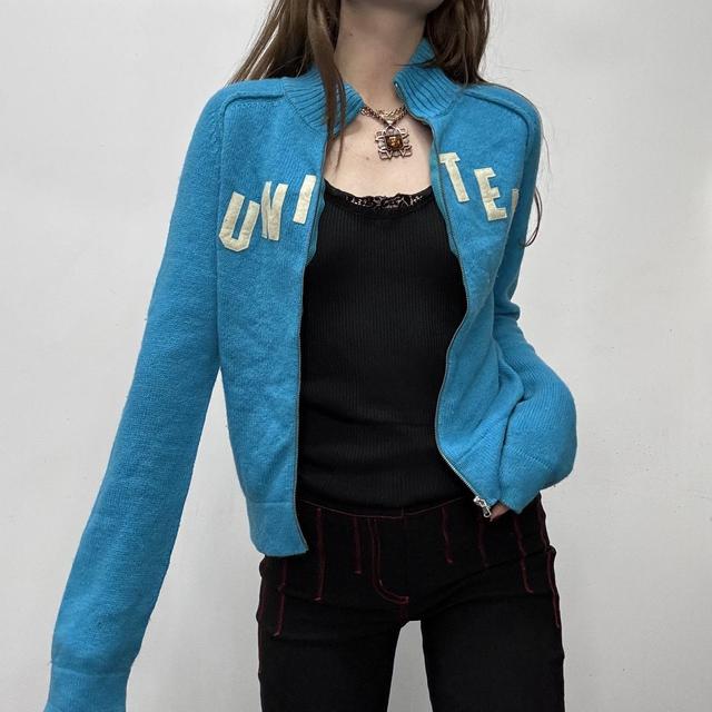 Wool zip-up spellout cardigan