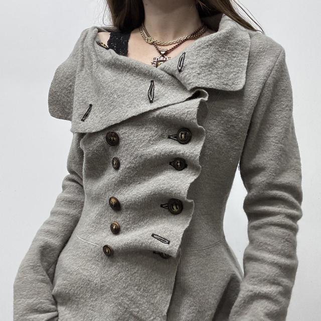 Asymmetric wool button jacket