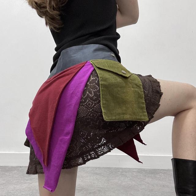 Lace wrap cargo popper mini skirt