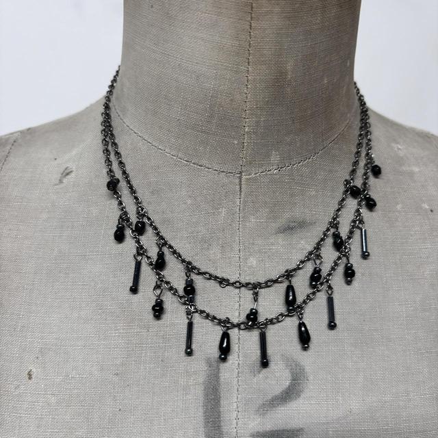 Black layered drape bead grunge necklace