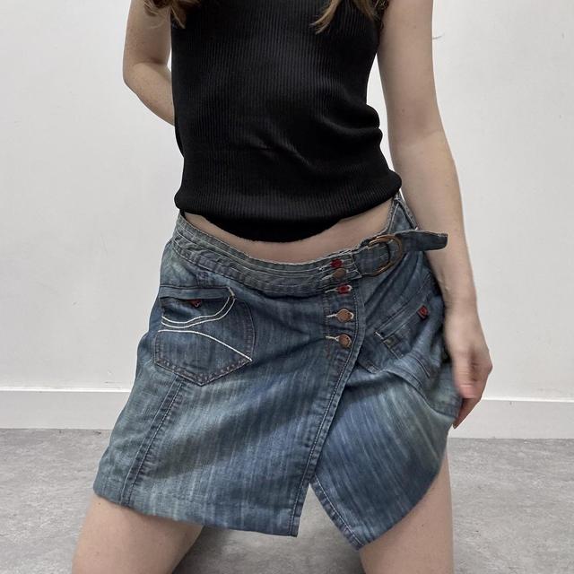 Asymmetric denim mini skirt