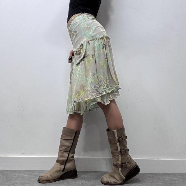Pastel silk floral midi skirt
