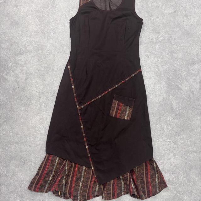 Brown pinstripe asymmetric maxi dress