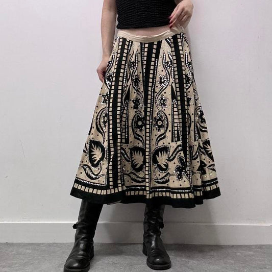 Boho patterned flare summer skirt