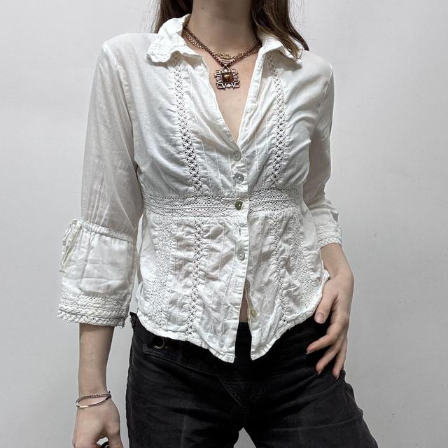 White lace flared shirt