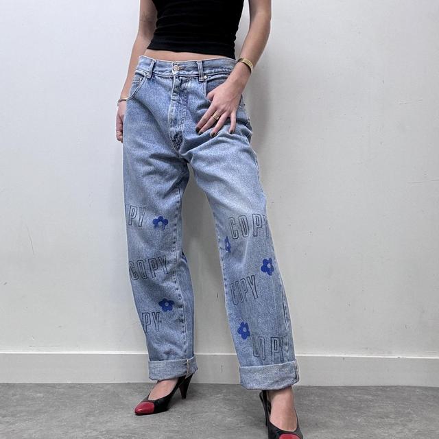 Oversized baggy printed jeans