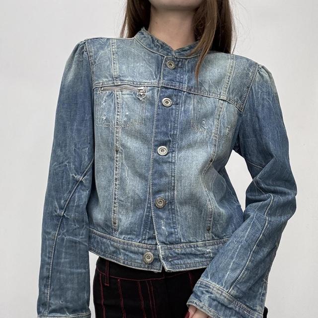 Distressed cropped denim jacket