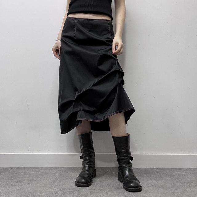 Black puff gathered structured skirt