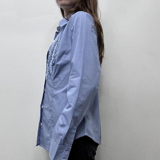 Blue pinstripe ruffle shirt