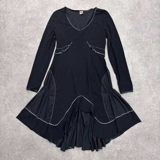 Black flared handkercheif midi dress