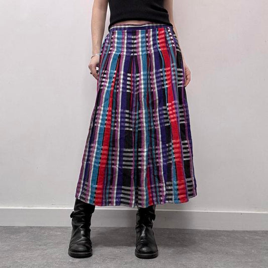 Checked tartan pleated maxi skirt
