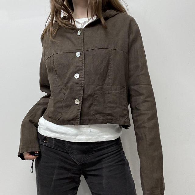 Brown cropped hooded bomber jacket