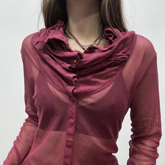 Sheer burgandy layered neck shirt