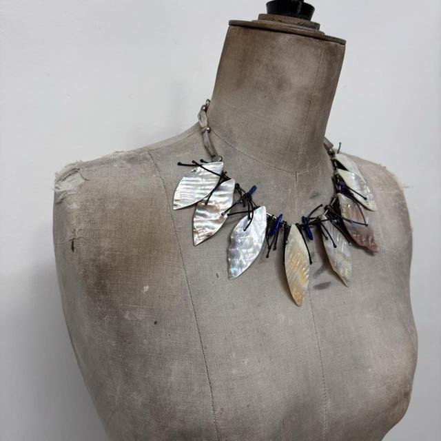 Boho fairy pearl leaf necklace
