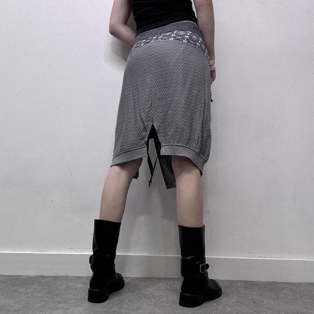 Grey graphic patterned asymmetric midi skirt