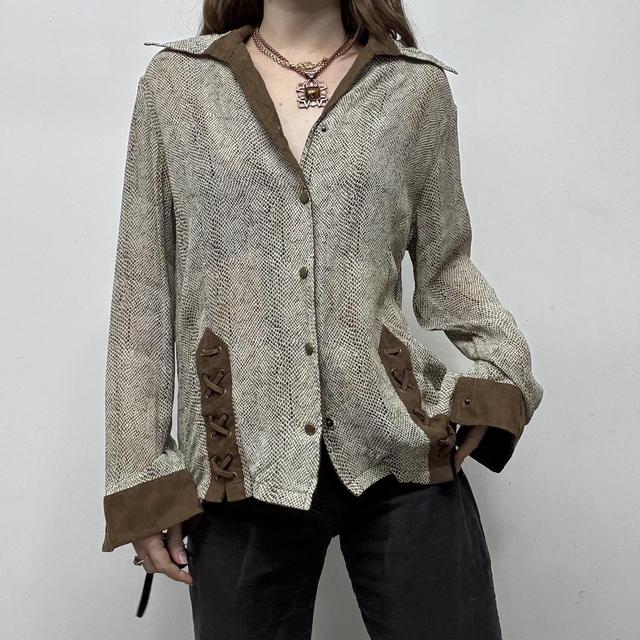 Brown snake patterned lace up shirt