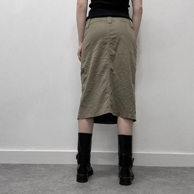 Khaki cargo zipper midi skirt