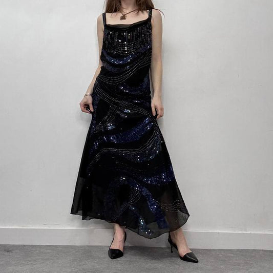 Black sequin cowl neck maxi dress