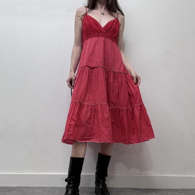 Red lace tiered summer dress