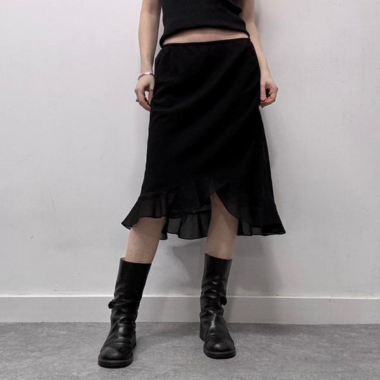 Black sheer layered midi skirt