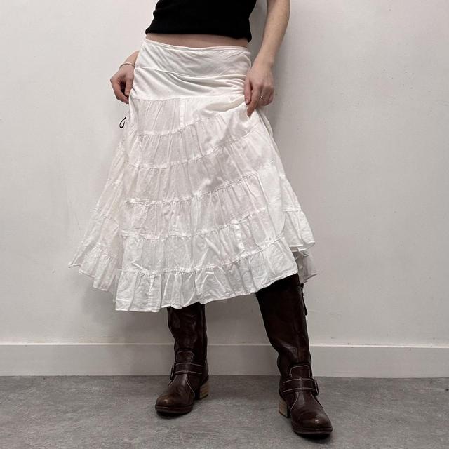 White cotton tiered midi skirt