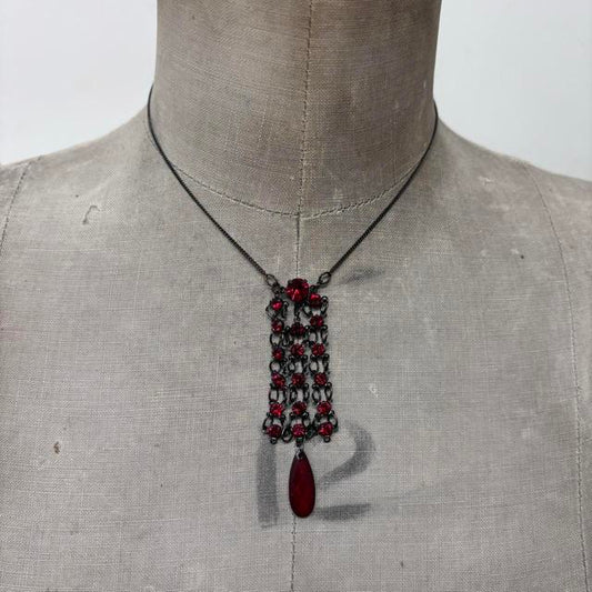 Red gemstone layered chain necklace