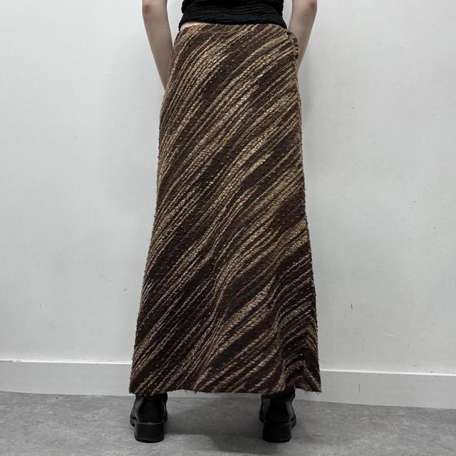 Brown pinstripe patterned wool maxi skirt
