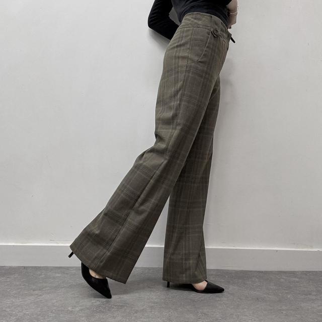 Brown checked flare suit pants