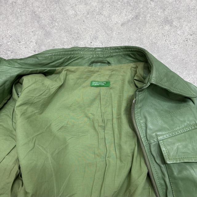 Green leather cargo jacket