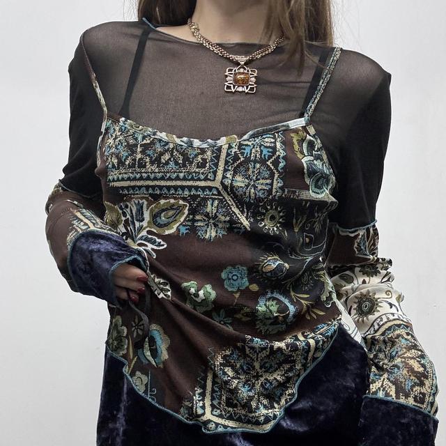 Sheer layered paisley print velvet fairy top
