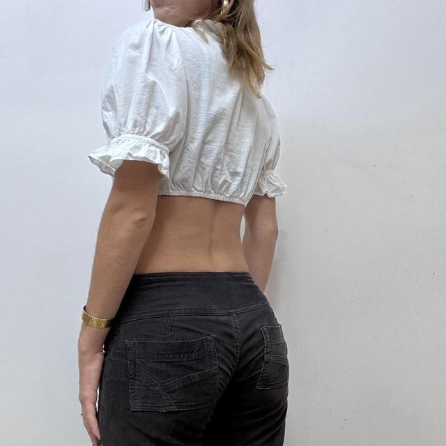 White cotton cropped puff top