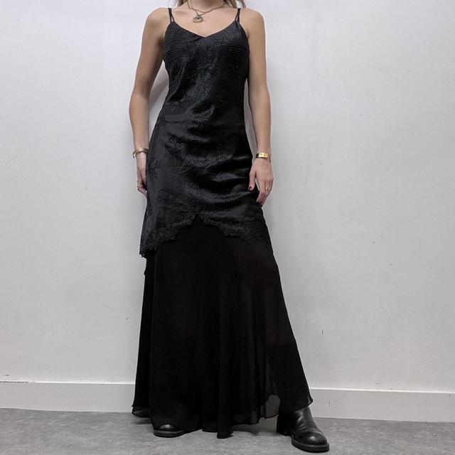 Black satin layered maxi dress