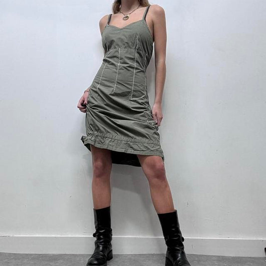 Khaki cargo aline midi dress