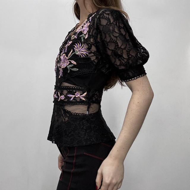 Sheer black lace embroidered top