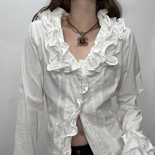 White cotton Edwardian ruffle shirt