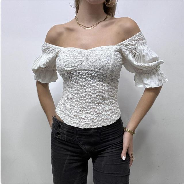 Slouchy lace milkmaid blouse