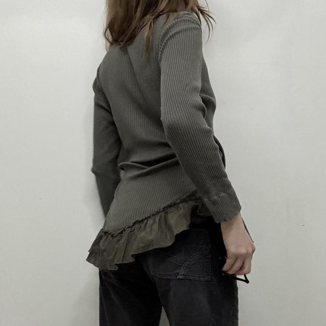 Khaki ribbed lace cardigan