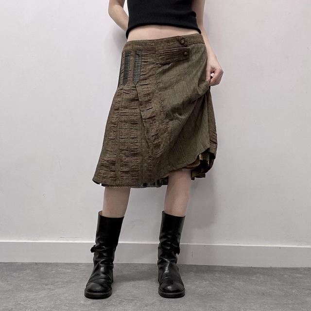 Khaki tweed midi layered skirt