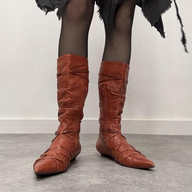 Orange leather pointed pixie boots