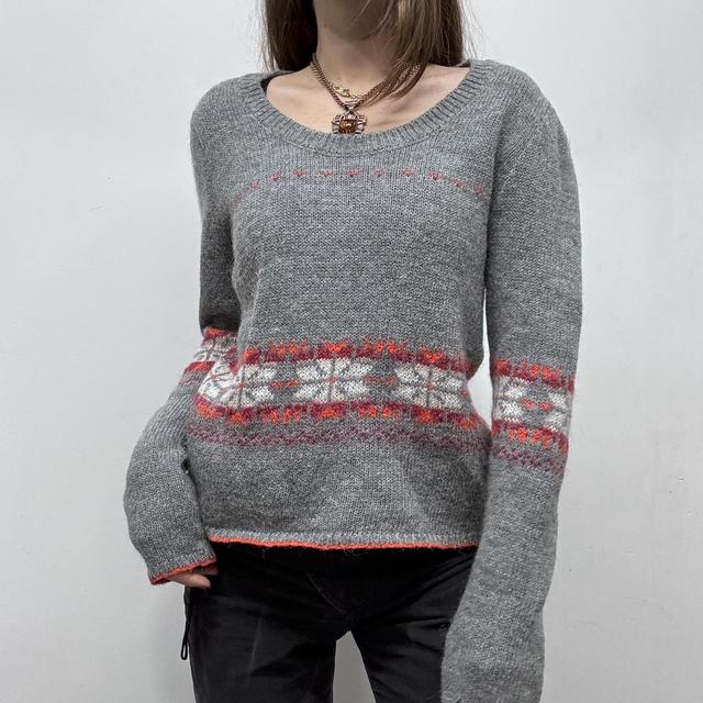 Arran norweigan style grey wool knit jumper