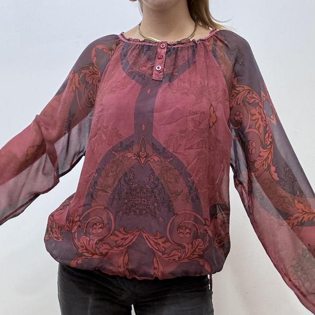 Sheer red paisley boho shirt