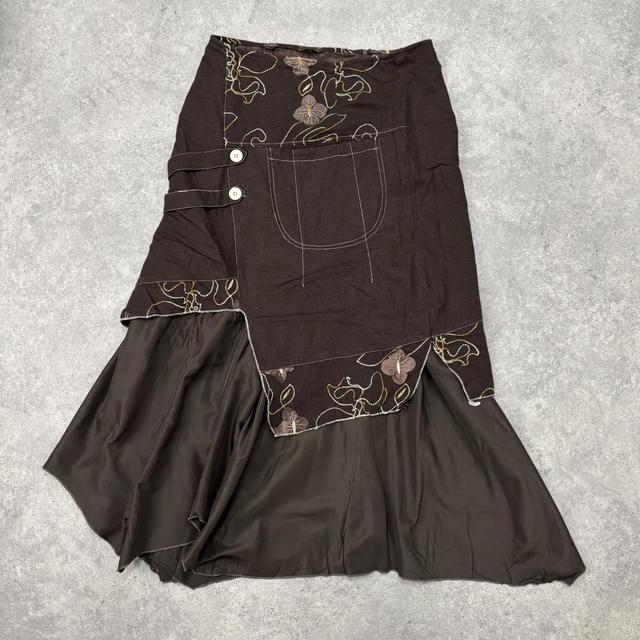 Brown layered embroidered maxi skirt