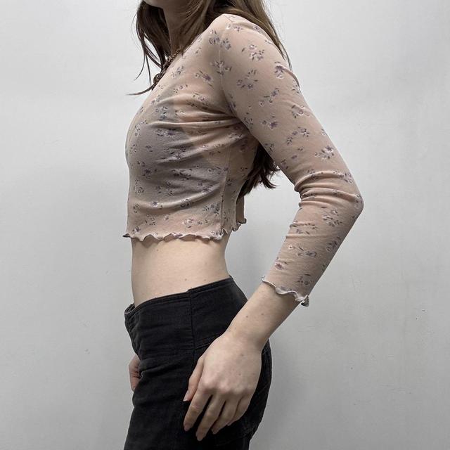 Sheer mesh floral baby tee