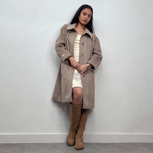 Pinstripe wool slouchy trench coat