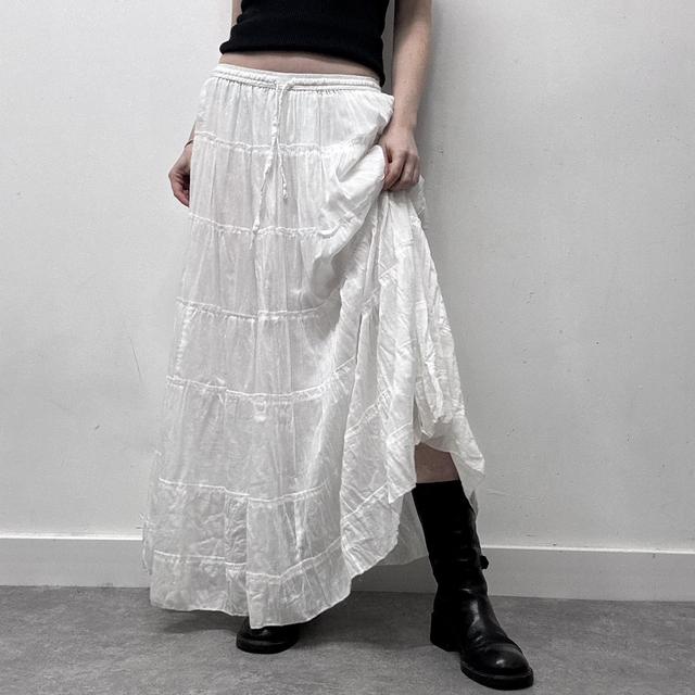 White cotton tiered maxi skirt