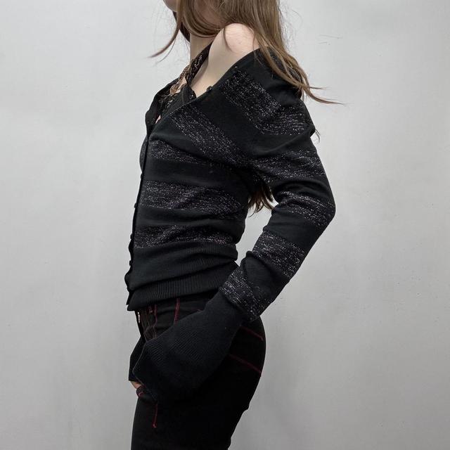 Black striped slouchy wide neck cardigan