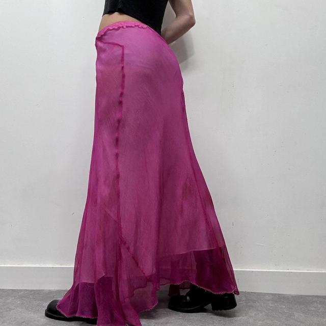 Silk crinkle pink maxi skirt